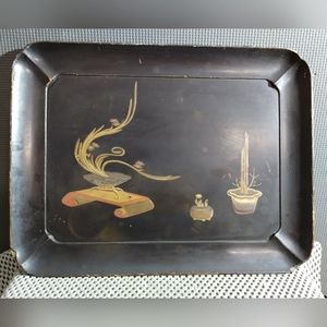 Antique Chinese Hand Painted Lacquer Wooden Tray